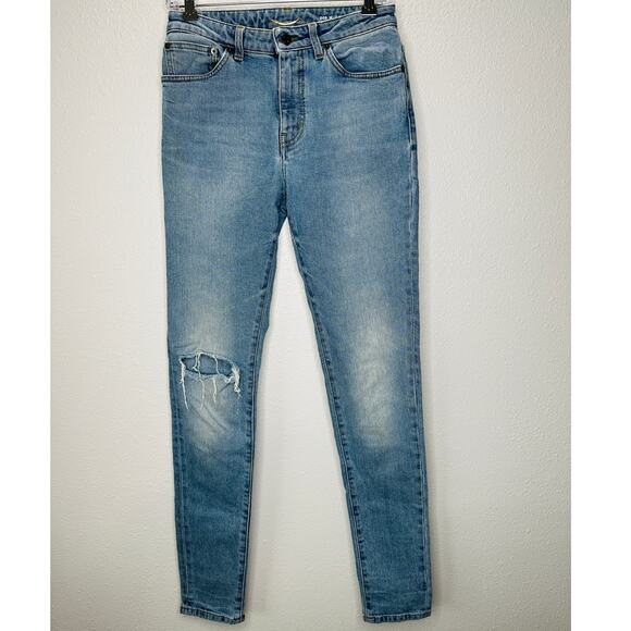 Saint Laurent Medium Light Blue Distressed Knee Slim Skinny Jeans 29 - Picture 1 of 12